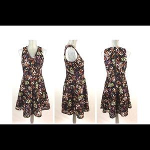 Mossino Multicolored Fit Flare Sleeveless Dress S